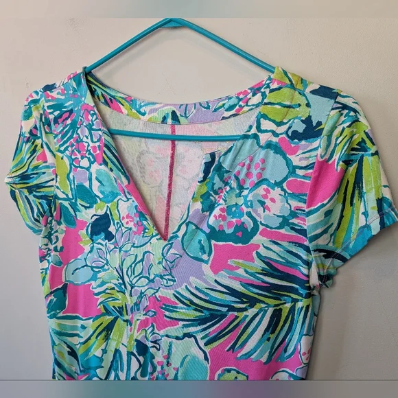 LILLY PULITZER Mini Dress Women Size XS V Neck Short Sleeves Colorful Floral - Picture 2 of 8